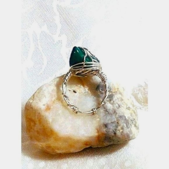 RAIN FOREST AGATE SILVER WIRE WRAPPED RING UNIQUE BOHO SIZE 7 - Picture 2 of 4